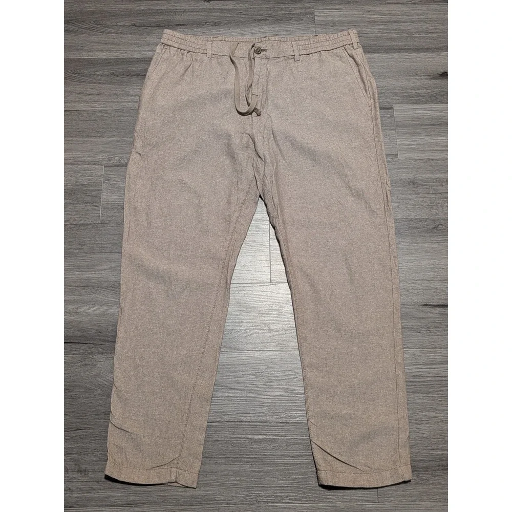 Banana Republic Men's Brown Linen Cotton Drawstring Athletic Fit Pant Size 38x32